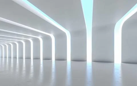 Illuminated corridor interior design. 3D rendering Stock Illustration