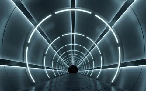 Illuminated corridor interior design. 3D rendering Stock Illustration
