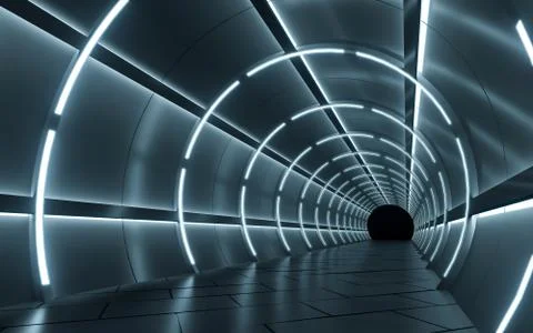Illuminated corridor interior design. 3D rendering Stock Illustration