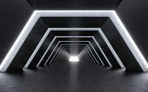 Illuminated corridor interior design. 3D rendering Stock Illustration