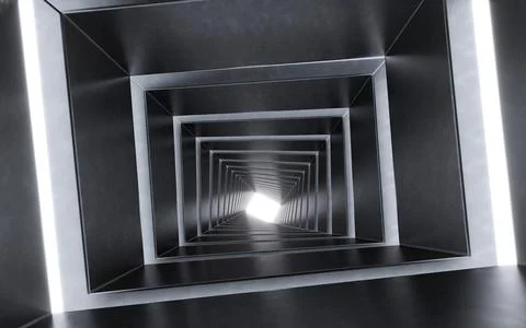 Illuminated corridor interior design. 3D rendering Stock Illustration