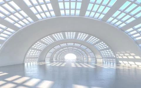 Illuminated corridor interior design. 3D rendering 스톡 사진
