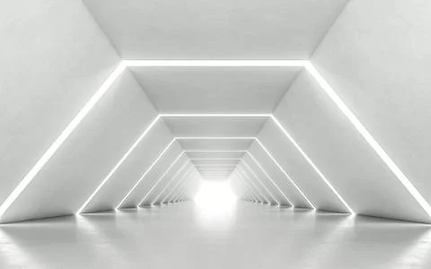 Illuminated corridor interior design. 3D rendering 写真素材