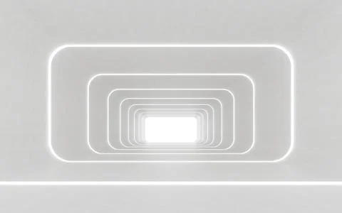 Illuminated corridor interior design. 3D rendering Stock Photos