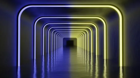 Illuminated dark corridor interior design 3D render illustration Stock Illustration