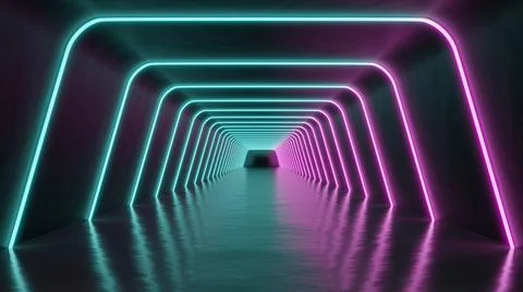 Illuminated dark corridor interior design 3D render illustration Stock Illustration