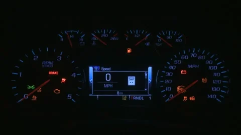 Illuminated dashboard speedometer close up 2017 GMC Sierra 3500HD SRW SLT Stock Footage 159932464