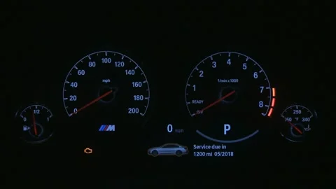 Illuminated dashboard speedometer close up 2018 BMW 4-series M4 Stock Footage 159951070