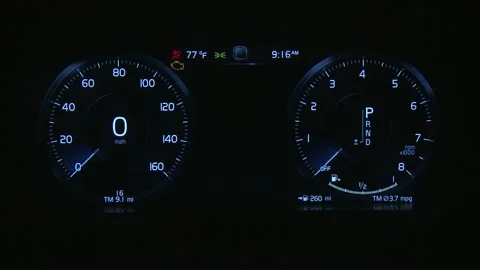 Illuminated dashboard speedometer close up 2018 Volvo XC90 T6 Inscription Stock-Footage 159977045