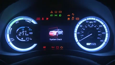Illuminated dashboard speedometer close up 2018 Kia Niro Plug-In Hybrid EX Stock Footage 159997779