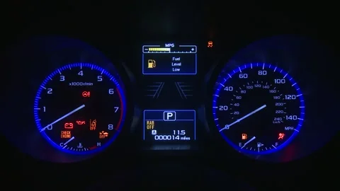 Illuminated dashboard speedometer close up 2019 Subaru Outback 2.5i Touring Stock Footage 160013187