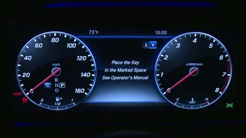 Illuminated dashboard speedometer close up 2019 Mercedes-Benz E-Class E450 Stock Footage 160036437