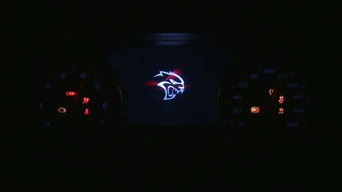 Illuminated dashboard speedometer close up 2019 Dodge Charger SRT Hellcat Stock Footage 160071785
