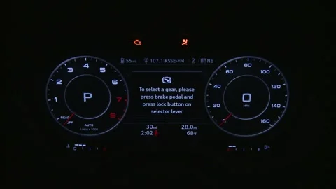 Illuminated dashboard speedometer close up 2019 Audi TT Roadster 2.0 TFSI Stock Footage 160072464