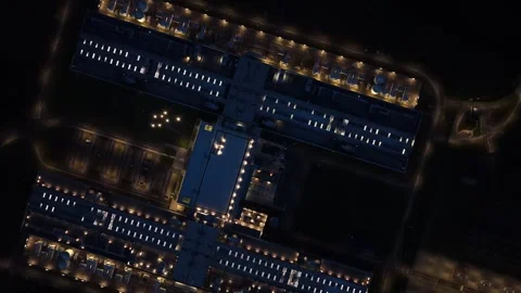 Illuminated data center and high-tech servers in Odense at night. Stock Footage 318620517
