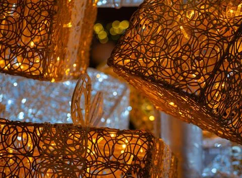 Illuminated Decorative Gift Boxes with Wire Patterns Stock Photos