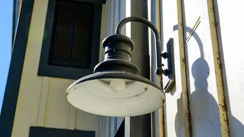 Illuminated decorative lighting elements on the exterior faade of the Red F.. Fotos de archivo
