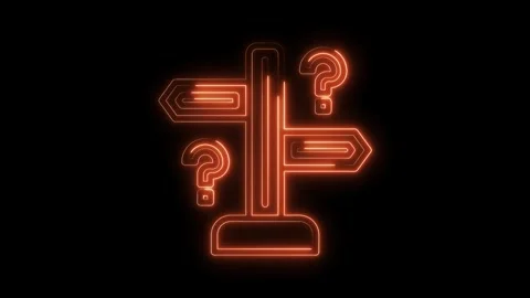 Illuminated direction sign with question marks on a black background choice and Stock Footage 322968209