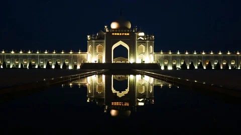 Illuminated dome of mosque at night Stock Footage 88337722