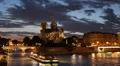 Illuminated Dusk Night Light Nighttime Tourist Passengers Enjoy Boat Trip Seine HD Footage