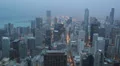 Illuminated Dusk Night Lights Chicago Loop Aerial View Skyline Downtown Office HD Footage