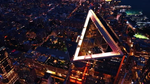 Illuminated Edge observation deck at Hudson Yards, New York City. Triangular Stock Footage 337425545