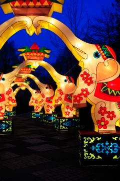 Illuminated elephants Stock-Fotos