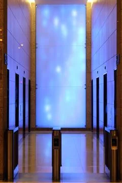 Illuminated Elevator Corridor Perspective Stock-Fotos