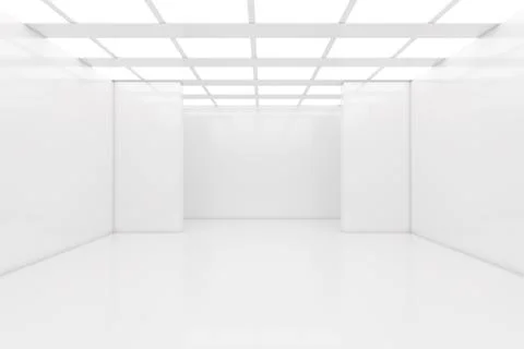 Illuminated Empty Open Space, Corridor or Room Interior, White Abstract Moder Stock Photos