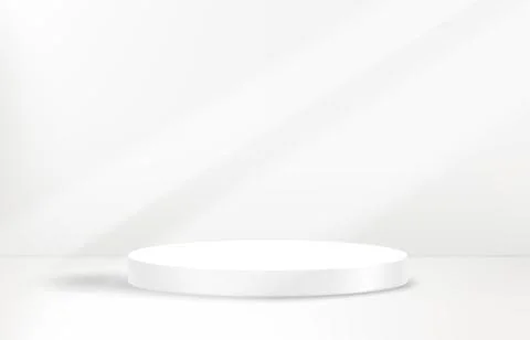Illuminated empty white interior with podium. Showcase template for product.. Stock Illustration
