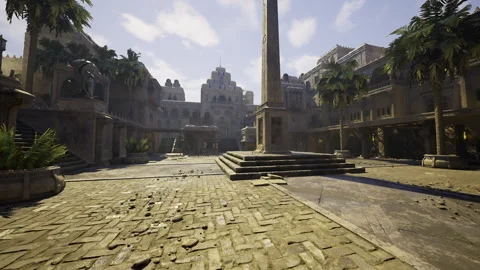 Illuminated expansive square with obelisk and aged sandstone buildings Stock Footage 341560662