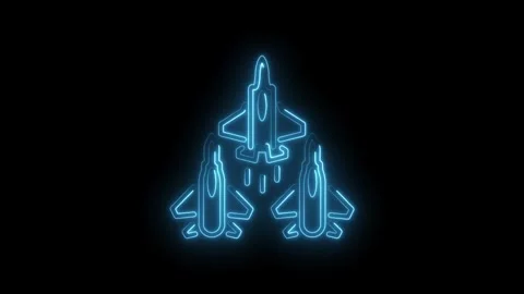 Illuminated fighter jet formation blue neon glow abstract air force concept.. Stock Footage 330778845