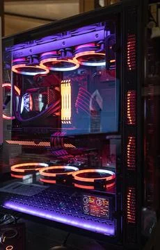 Illuminated Gaming Computer Setup Foto stock
