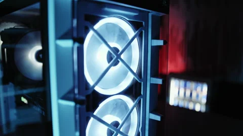 Illuminated Gaming PC Front Fans Stock Footage 243902223
