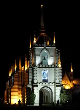 Illuminated Gothic Spire Stock Photos