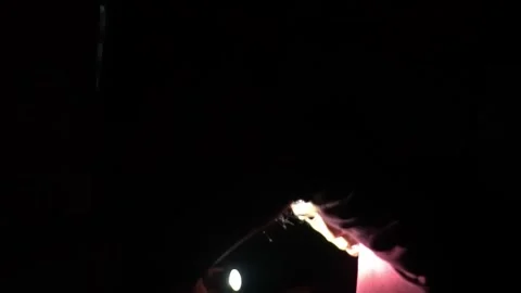 Illuminated Hand Holding Flashlight in Darkness Stock Footage 313468024