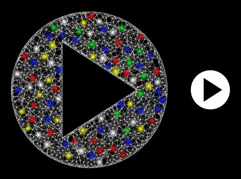 Illuminated Hatched Net Round Play Button Icon Stock Illustration