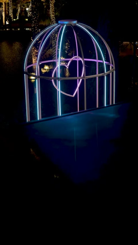 An illuminated heart inside a cage Stock Footage 259214356
