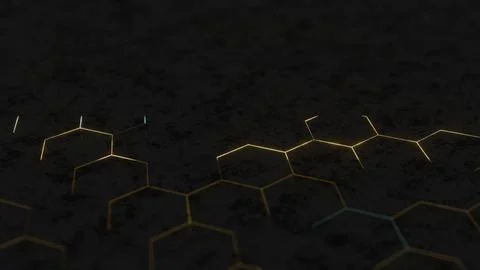 Illuminated Hexagonal Pattern with Neon Pink and Yellow Lights.. 스톡 일러스트