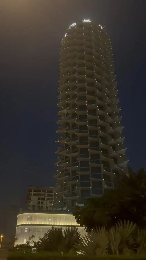 Illuminated High Rise Tower at Night Video stock 344593544