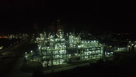 Illuminated installations at night, aerial view Stock Footage 86866239