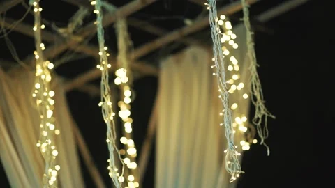 Illuminated interior design, lumen led lights strip hanging defocused background 스톡 동영상 175910228