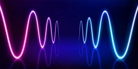 Illuminated interior with empty stage and neon glowing waves. 3d vector ill.. Stock Illustration