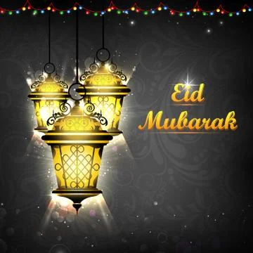 Illuminated lamp on Eid Mubarak background Stock Illustration