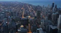 Illuminated Landmark Buildings, Highrise, City Night Downtown Chicago Skyline HD Footage