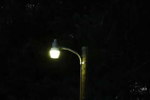 Illuminated Light Post at Night 写真素材