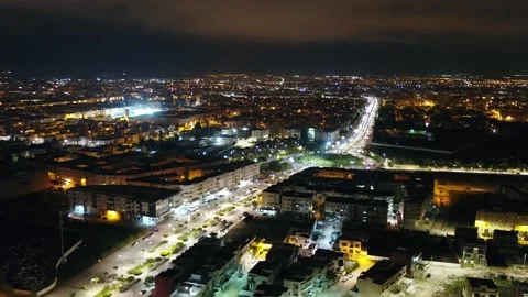 Illuminated Main Boulevard and Night Traffic in Fez, Morocco Stock Footage 343939458
