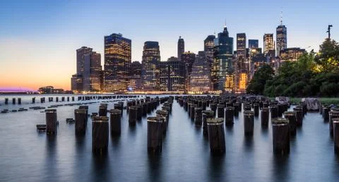Illuminated Manhattan view Stock Photos