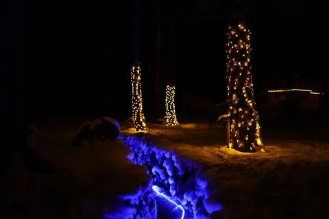 Illuminated mountain stream Stock Photos
