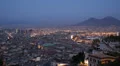 Illuminated Naples Skyline Beautiful Napoli Italy City Port Mount Vesuvius Night HD Footage